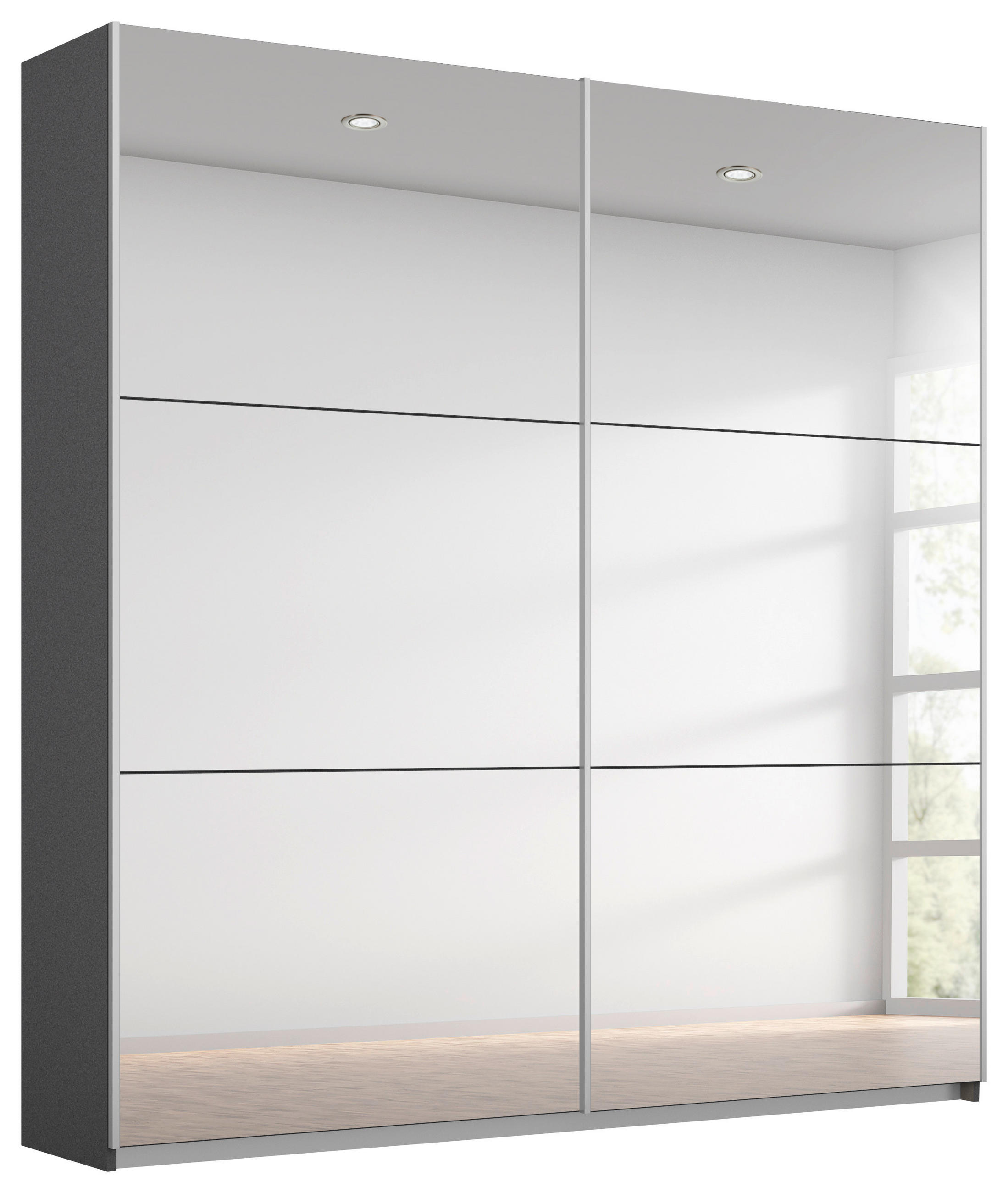 SCHWEBETÜRENSCHRANK 175/210/59 cm 2-türig Graphitfarben, Silberfarben  - Silberfarben/Alufarben, MODERN, Glas/Holzwerkstoff (175/210/59cm) - Rauch Möbel