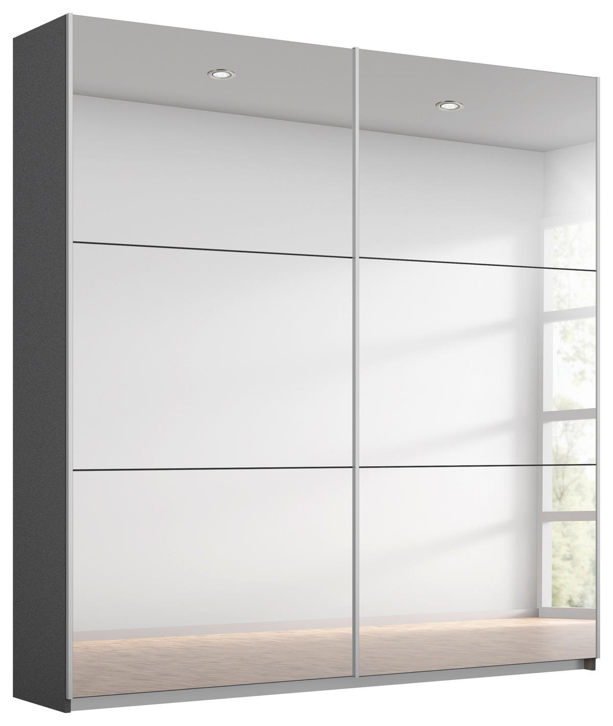 SCHWEBETÜRENSCHRANK 175/210/59 cm 2-türig Graphitfarben, Silberfarben  - Silberfarben/Alufarben, MODERN, Glas/Holzwerkstoff (175/210/59cm) - Rauch Möbel