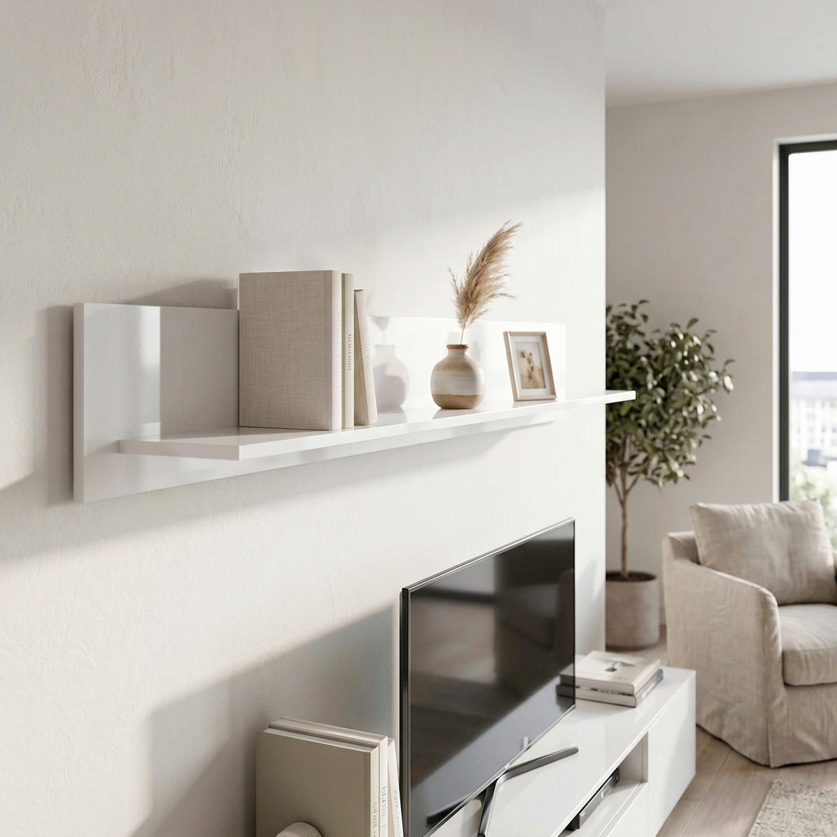 POLICA ZIDNA bijela visoki sjaj  drvni materijal  - bijela visoki sjaj, Design, drvni materijal (170/22/21cm) - Modern Living