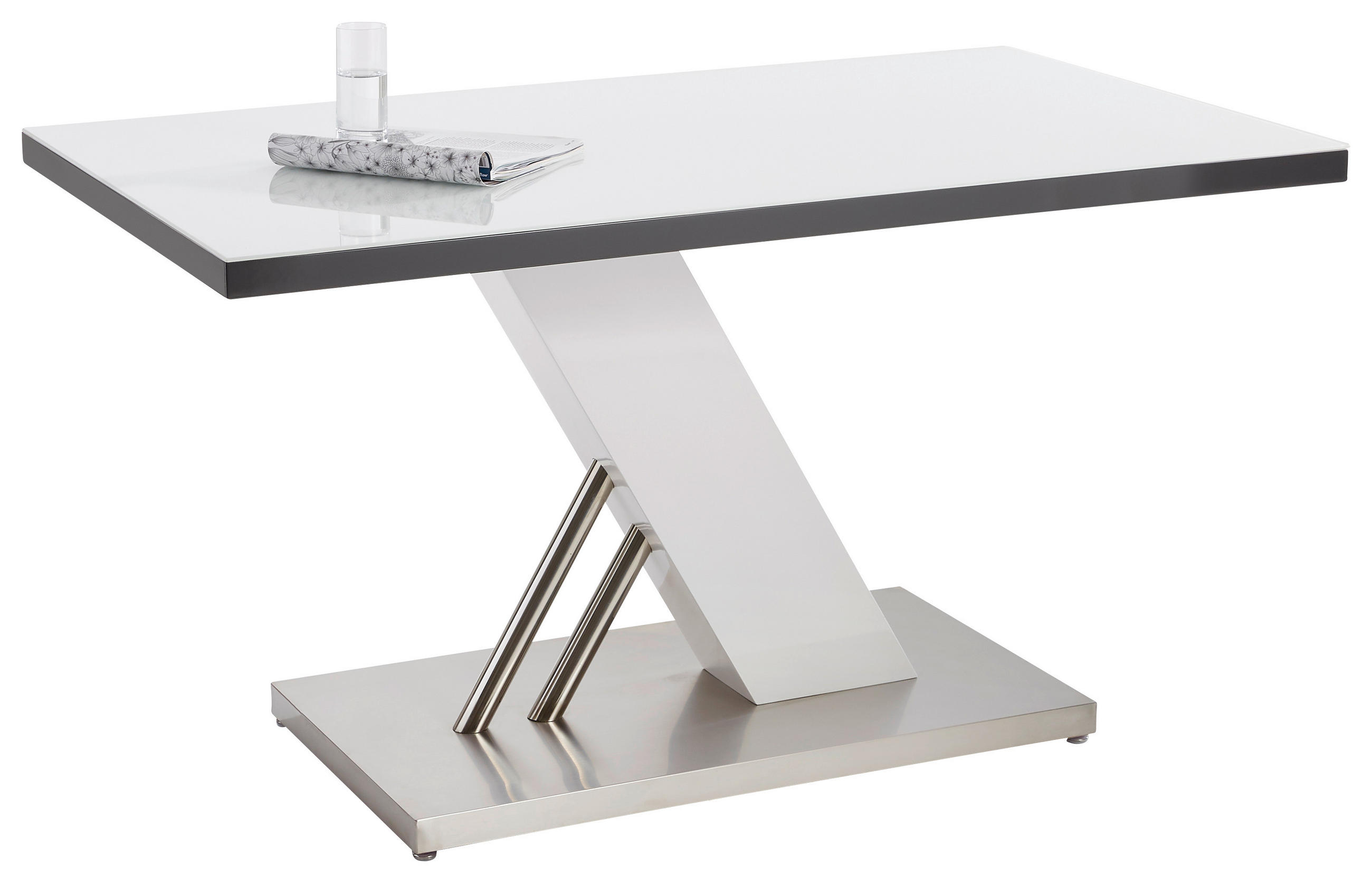 ESSTISCH in Metall, Glas, Holzwerkstoff 140/80/76 cm  - Edelstahlfarben/Weiß Hochglanz, Design, Glas/Holzwerkstoff (140/80/76cm) - Carryhome