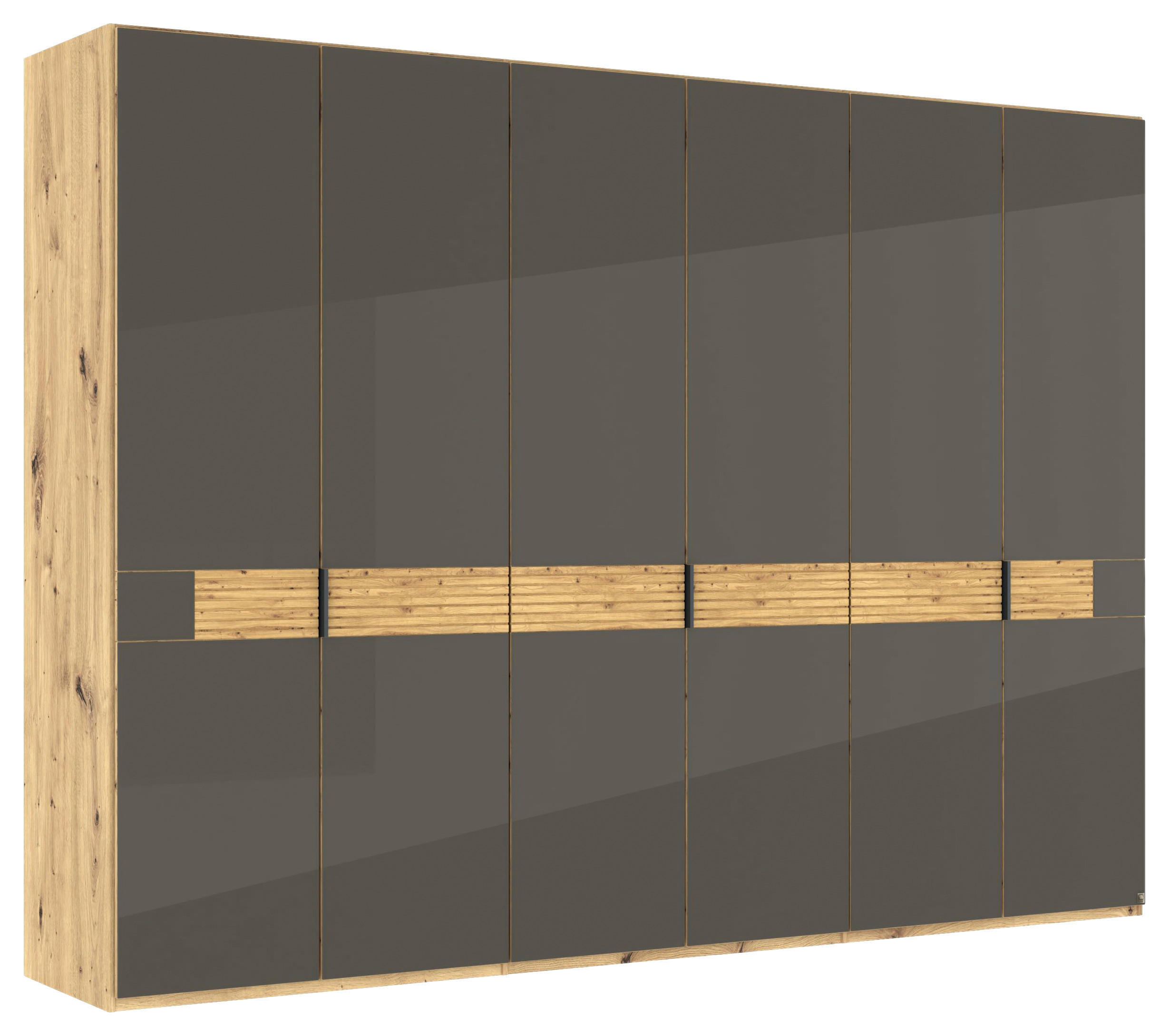 DREHTÜRENSCHRANK 300/216/58 cm,  in Braun, Eiche Bianco, 6 Tür(en)  - Schieferfarben/Eiche Bianco, Design, Glas/Holz (300/216/58cm) - Musterring