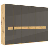 DREHTÜRENSCHRANK 300/216/58 cm,  in Braun, Eiche Bianco, 6 Tür(en)  - Schieferfarben/Eiche Bianco, Design, Glas/Holz (300/216/58cm) - Musterring
