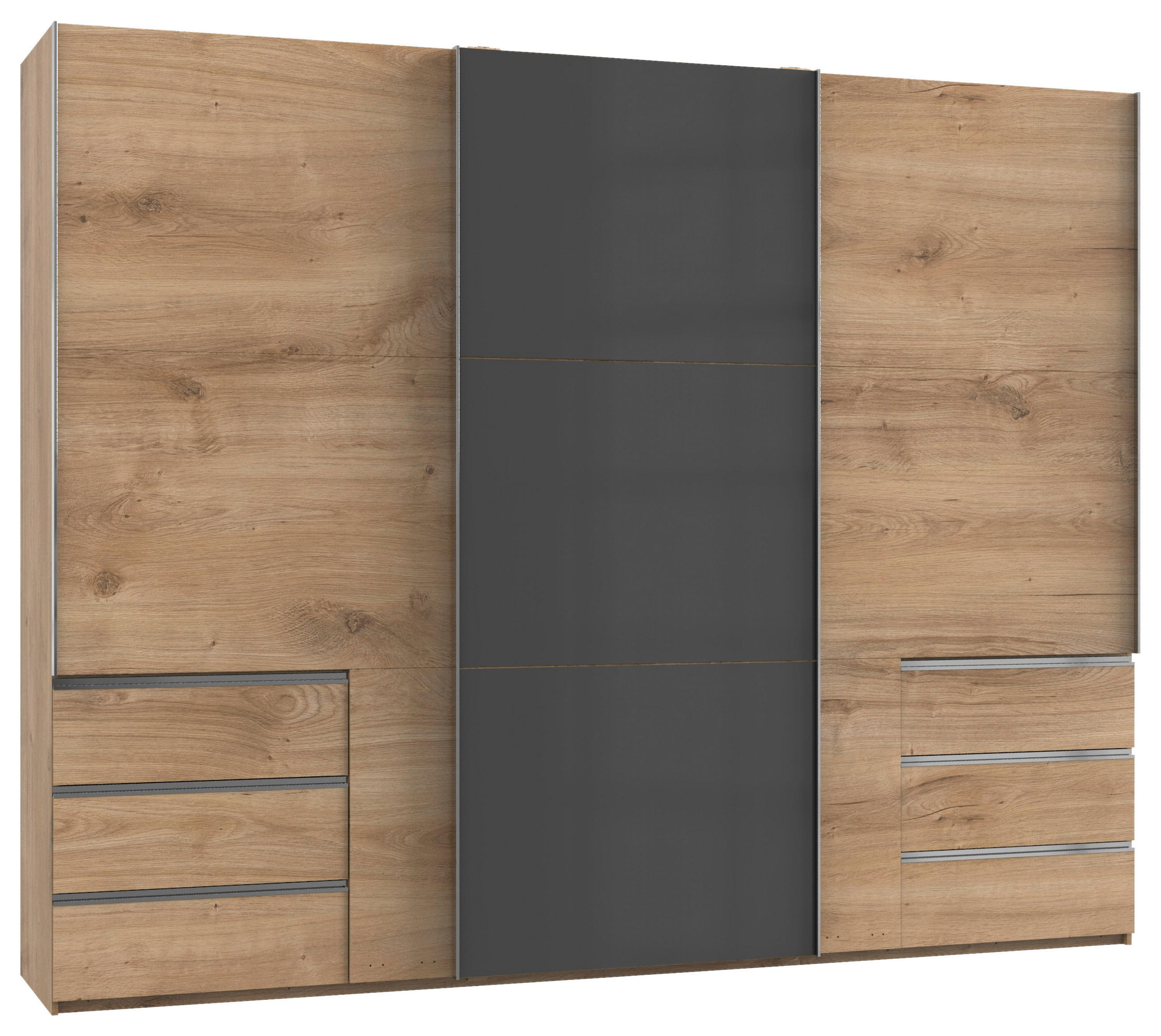 SCHWEBETÜRENSCHRANK 300/236/65 cm 3-türig Grau, Eichefarben  - Chromfarben/Eichefarben, MODERN, Holzwerkstoff (300/236/65cm) - MID.YOU