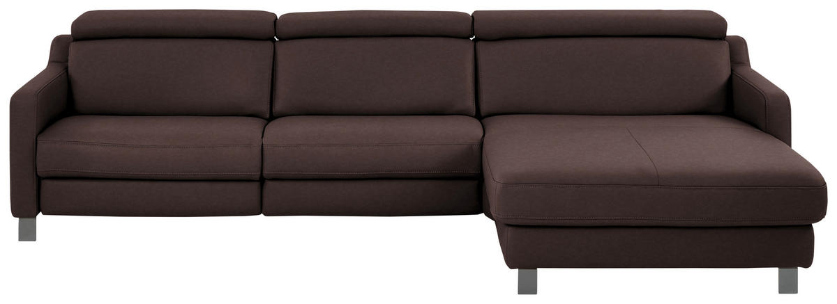 ECKSOFA in Echtleder Dunkelbraun  - Dunkelbraun/Schwarz, Design, Leder/Metall (291/176cm) - Valdera