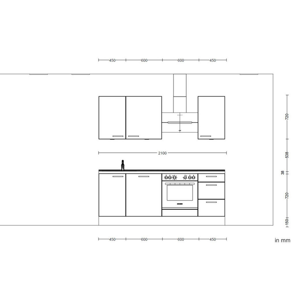 Thumbnail - Nobilia Küchenleerblock Touch, Eiche, Magnolie, Metall, 3 Schubladen, nur wie online abgebildet bestellbar, 210 cm, Blau...