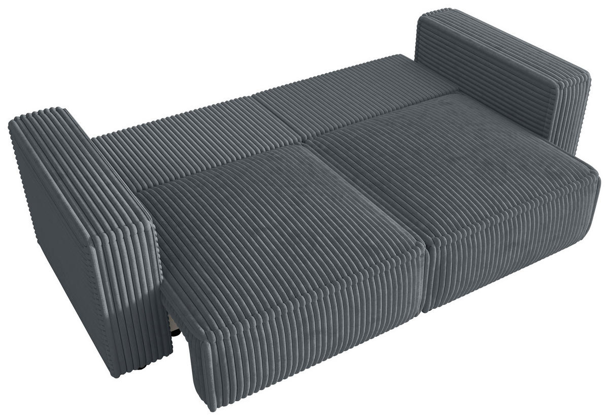 SCHLAFSOFA Cord Grau  inkl. Zierkissen, Bettkasten, Schlaffunktion  - Schwarz/Grau, MODERN, Kunststoff/Textil (250/68/104cm) - Xora