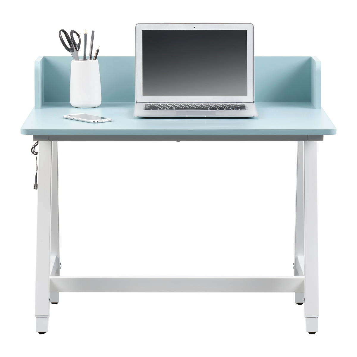 PISAĆI STOL  bijela, svijetlo plava  metal  - bijela/svijetlo plava, Moderno, drvni materijal/metal (80/54-85/60cm)