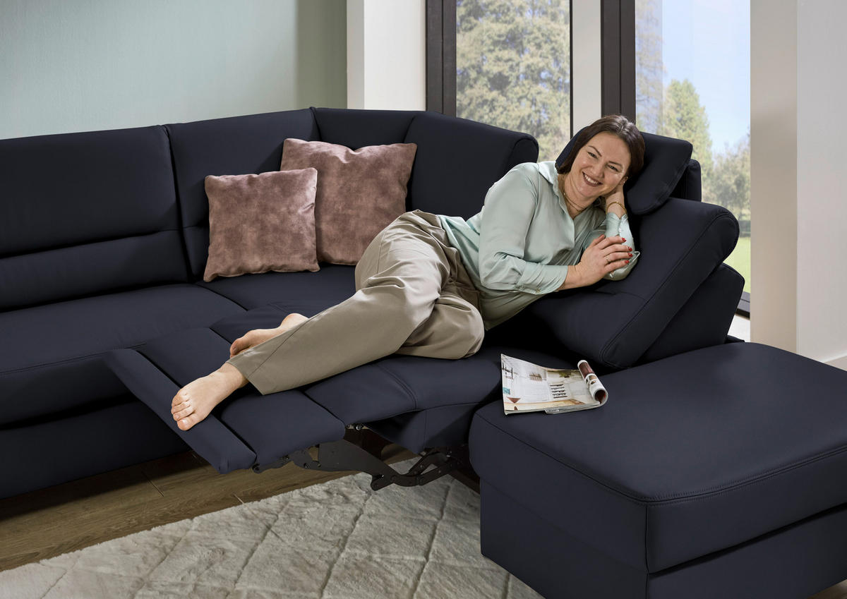 ECKSOFA Echtleder Dunkelblau  - Schwarz/Dunkelblau, Konventionell, Leder/Metall (290/249cm) - Beldomo Premium