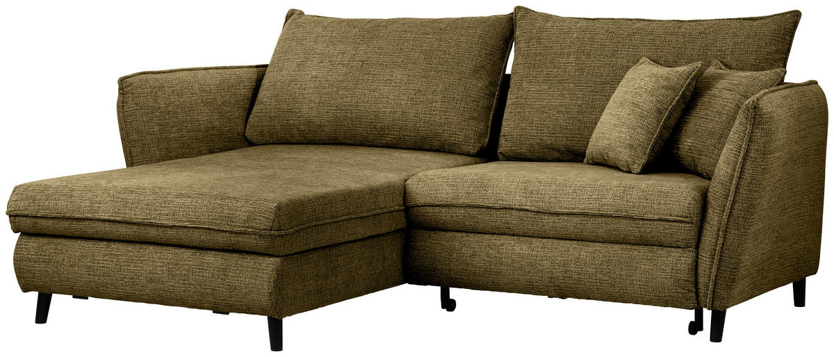 ECKSOFA inkl. Funktionen Olivgrün Struktur  - Schwarz/Olivgrün, Design, Holz/Textil (245/161cm) - Stylife