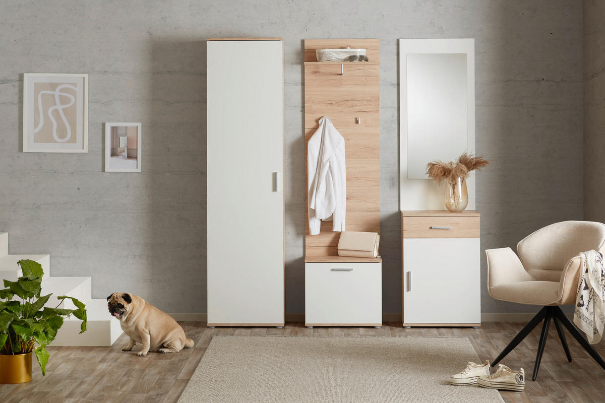 GARDEROBE 5-teilig  in 150/190/29 cm  - Eichefarben/Weiß, MODERN, Glas/Holzwerkstoff (150/190/29cm) - MID.YOU