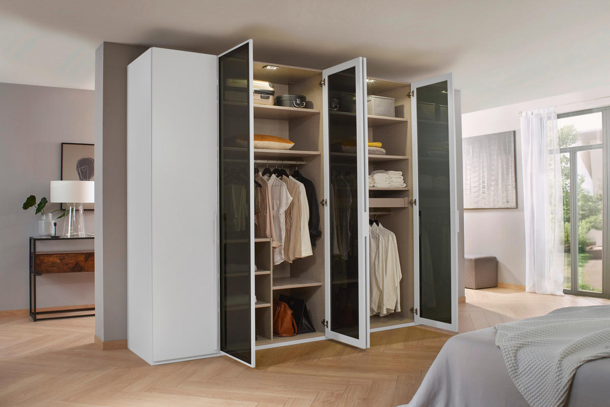 DREHTÜRENSCHRANK in Weiss  - Weiss/Grau, Trend, Glas/Holzwerkstoff (301/235/60cm) - Novel