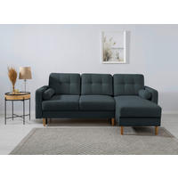 ECKSOFA Noret Dunkelblau Rückenkissen, Armlehnenkissen, Bettkasten, Schlaffunktion  - Buchefarben/Dunkelblau, Design, Holz/Textil (223/157cm) - MID.YOU