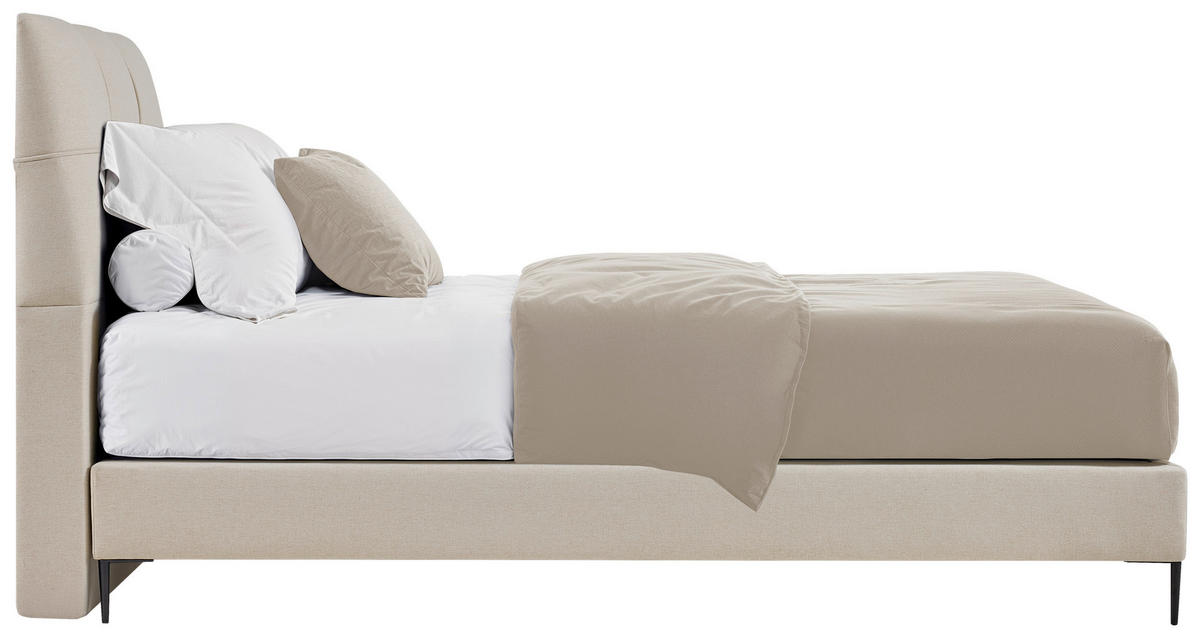 BOXSPRINGBETT 140/200 cm,  in Creme, Matratze, gepolstertes Kopfteil, Topper, H2 = mittel  - Creme/Schwarz, MODERN, Holzwerkstoff/Textil (140/200cm) - MID.YOU