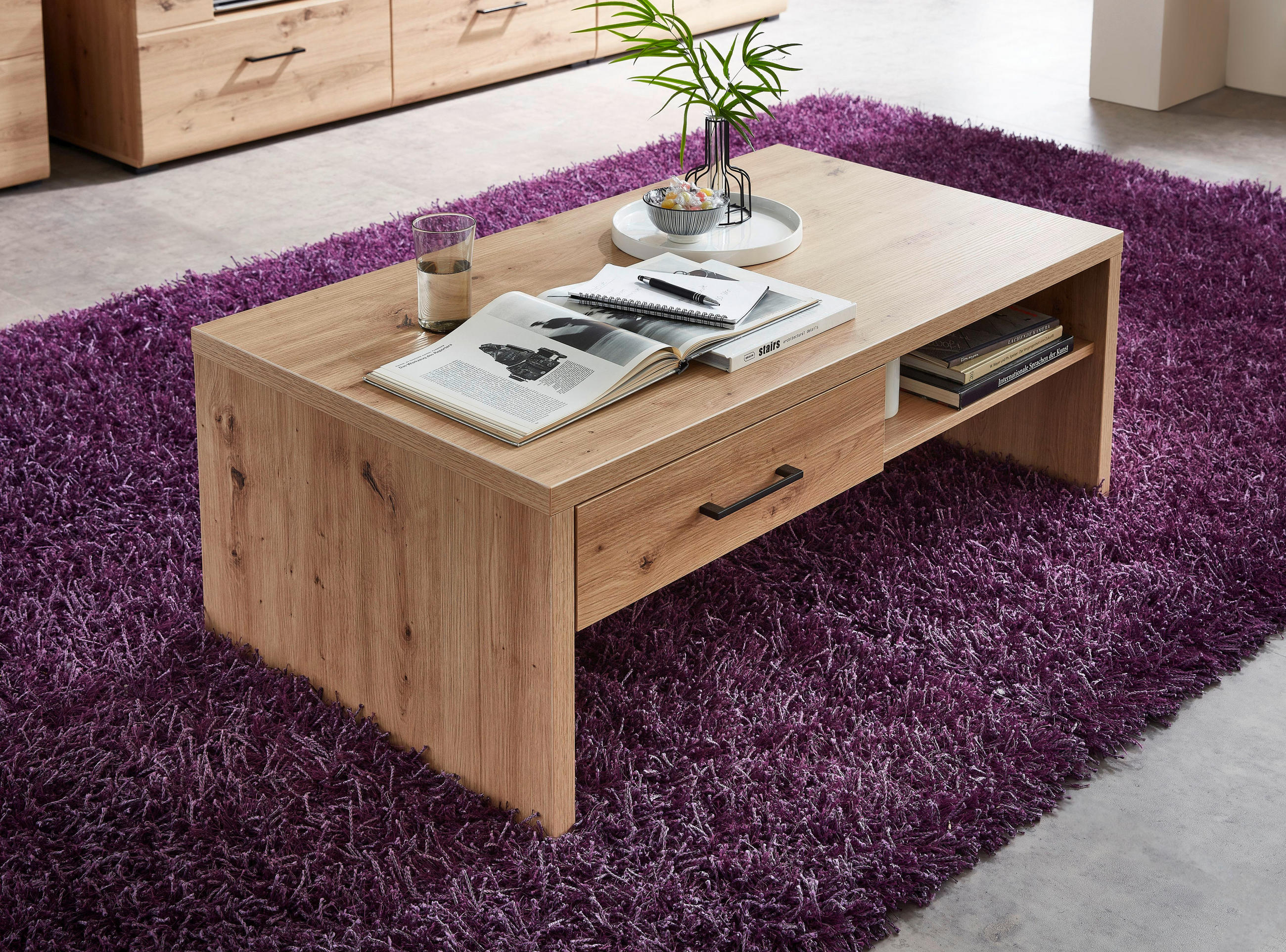 KLUBSKA MIZA, 110/40/65 cm barve hrasta  - črna/barve hrasta, Moderno, kovina/leseni material (110/40/65cm) - Hom`in