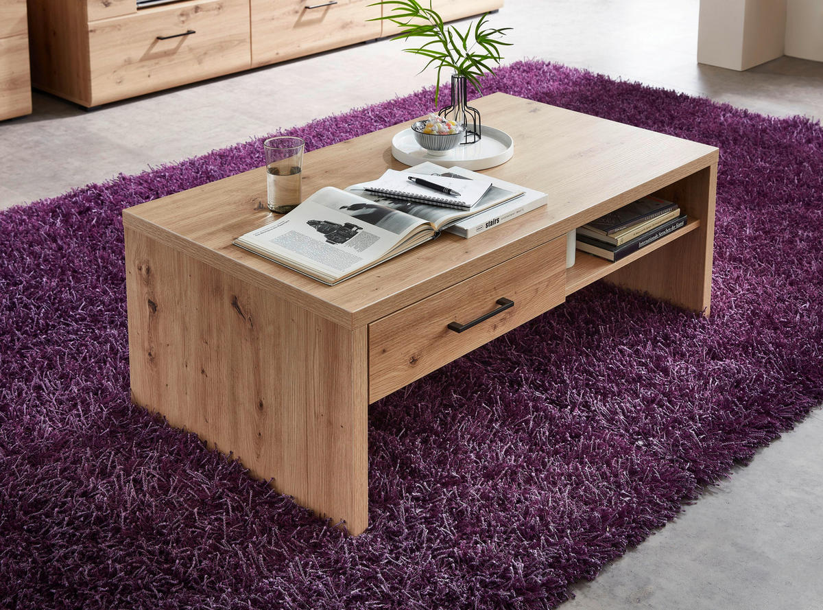 KLUBSKA MIZA, 110/40/65 cm barve hrasta  - črna/barve hrasta, Moderno, kovina/leseni material (110/40/65cm) - Hom`in