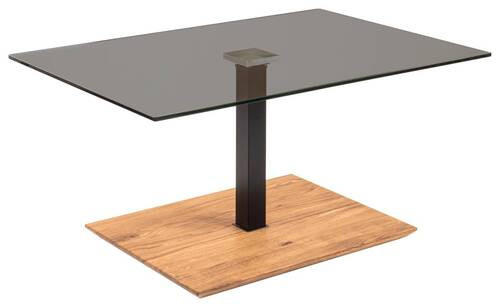 COUCHTISCH Wildeiche massiv Parsolglas 90/60/47 cm rechteckig Schwarz, Eichefarben  - Eichefarben/Schwarz, Natur, Glas/Holz (90/60/47cm) - Novel