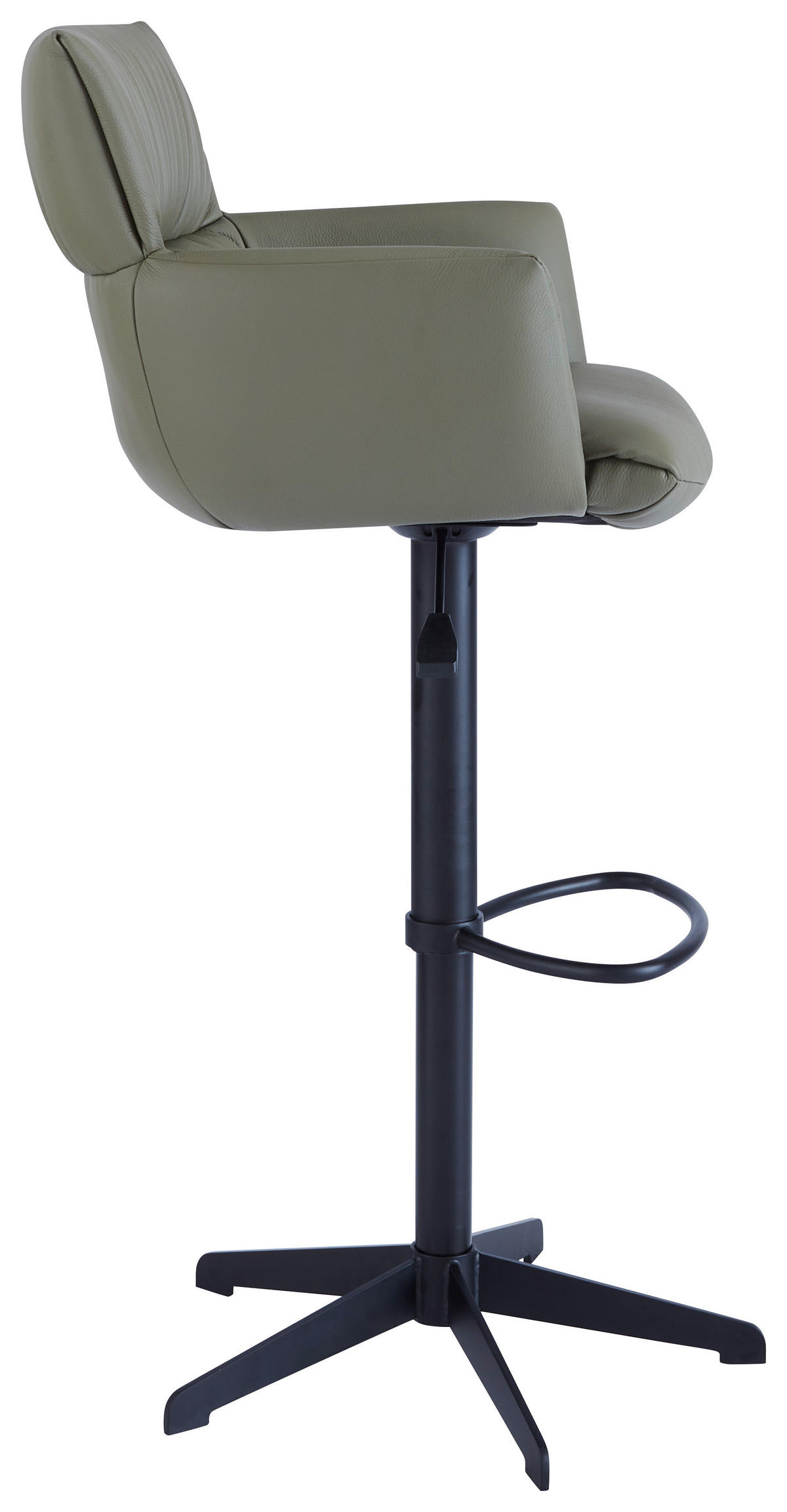 BARHOCKER Echtleder Schwarz, Olivgrün Eisen Lederauswahl, Stoffauswahl, Sitzfläche 360° drehbar, automatische Rückholfunktion  - Schwarz/Olivgrün, Design, Leder/Metall (58/88-112/58cm) - Dieter Knoll