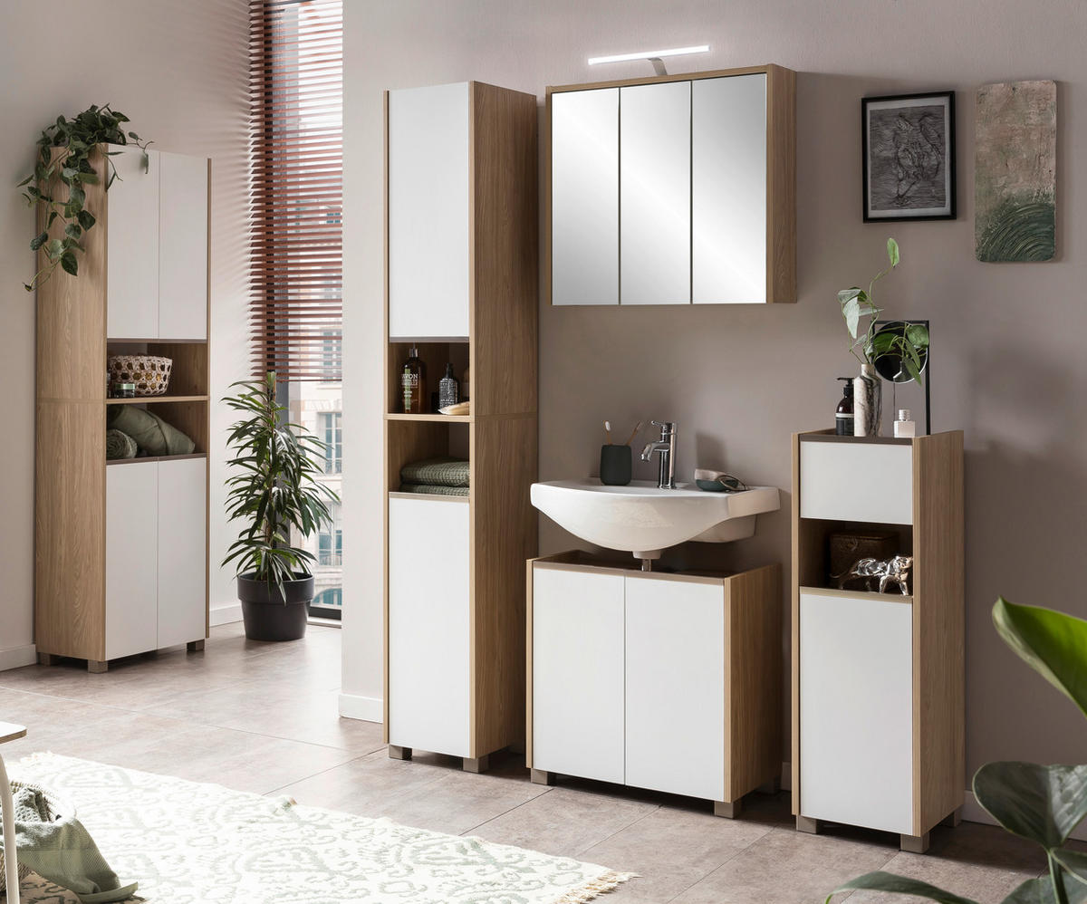 HOCHSCHRANK 30,3/186,5/33,1 cm  - Edelstahlfarben/Eichefarben, MODERN, Holzwerkstoff/Kunststoff (30,3/186,5/33,1cm) - MID.YOU