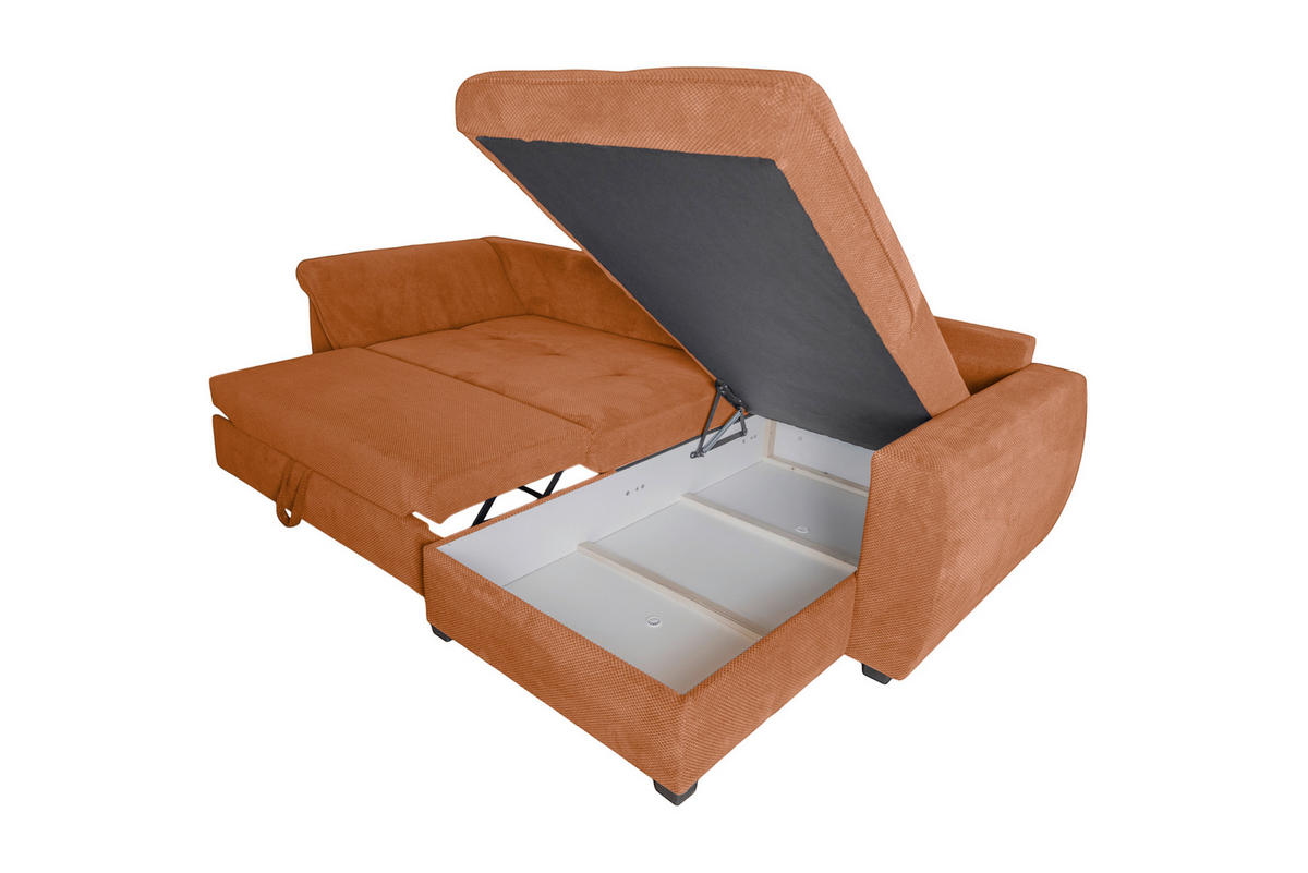 ECKSOFA LORENZO Rostfarben Struktur Liegefläche im Originalstoff  - Rostfarben/Schwarz, Design, Textil/Metall (302/188cm) - P & B