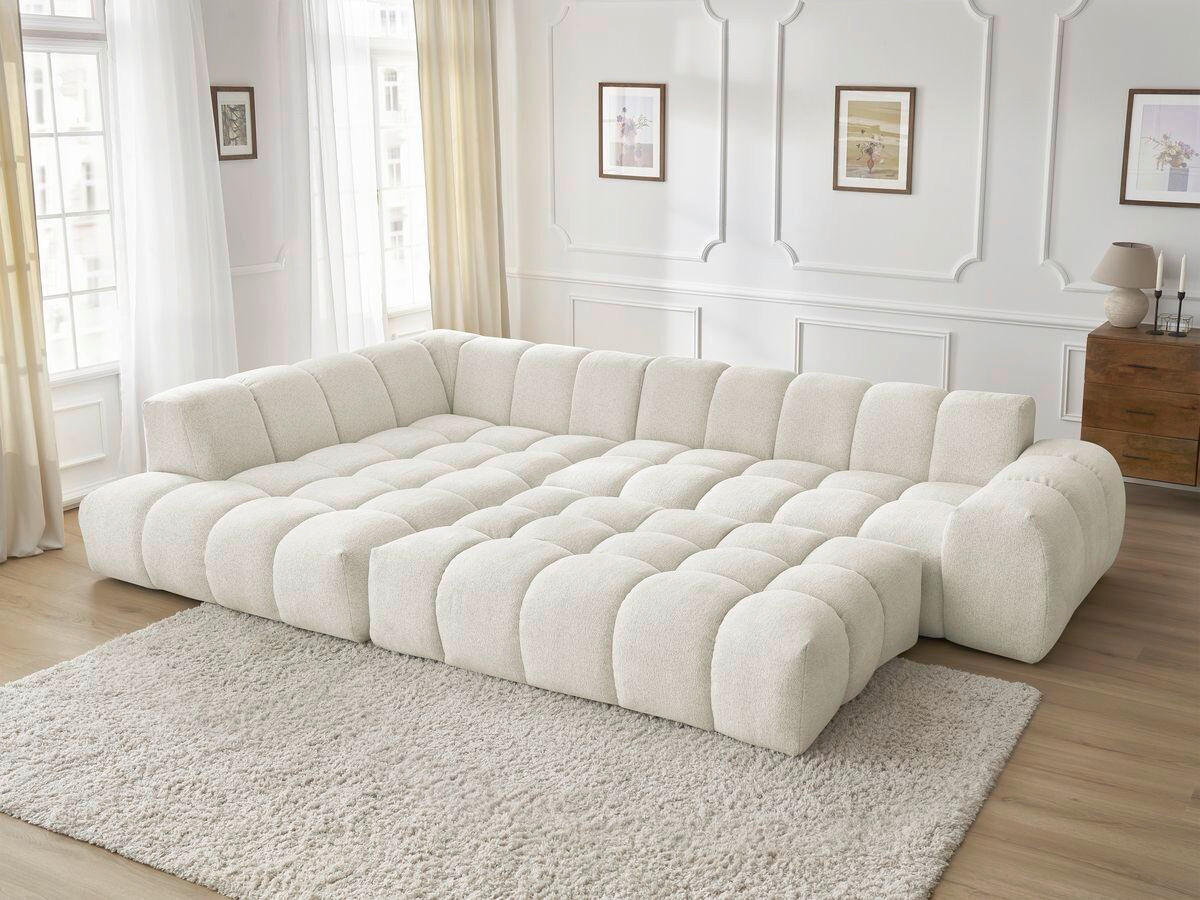 ECKSOFA Ottomane links  EVEREST Weiß Flachgewebe  - Schwarz/Weiß, MODERN, Kunststoff/Textil (210/352cm) - Livetastic