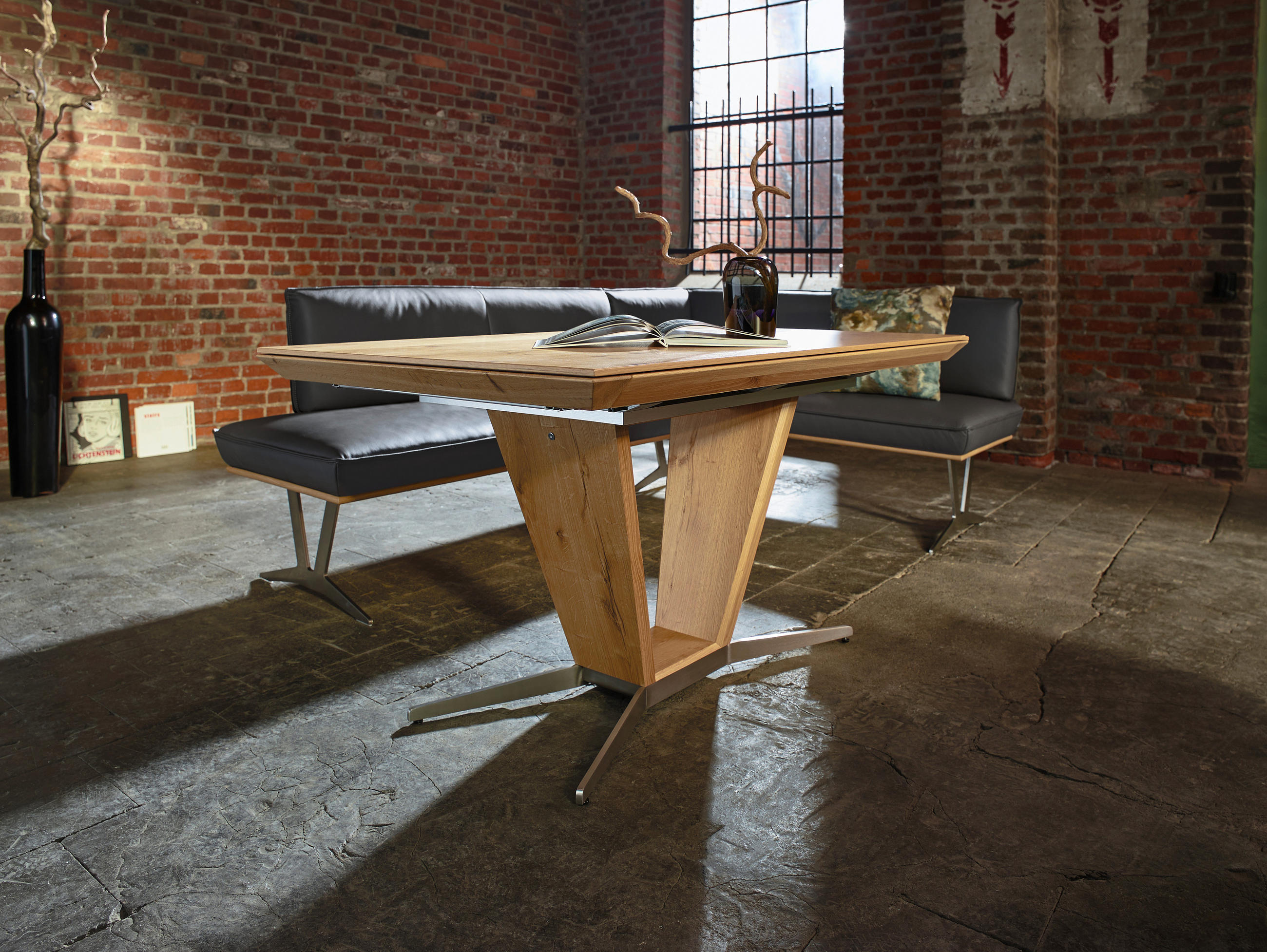 ECKBANK in Holz, Metall, Leder Schlammfarben - Edelstahlfarben/Schlammfarben, Design, Leder/Holz (197/152cm) - Ambiente
