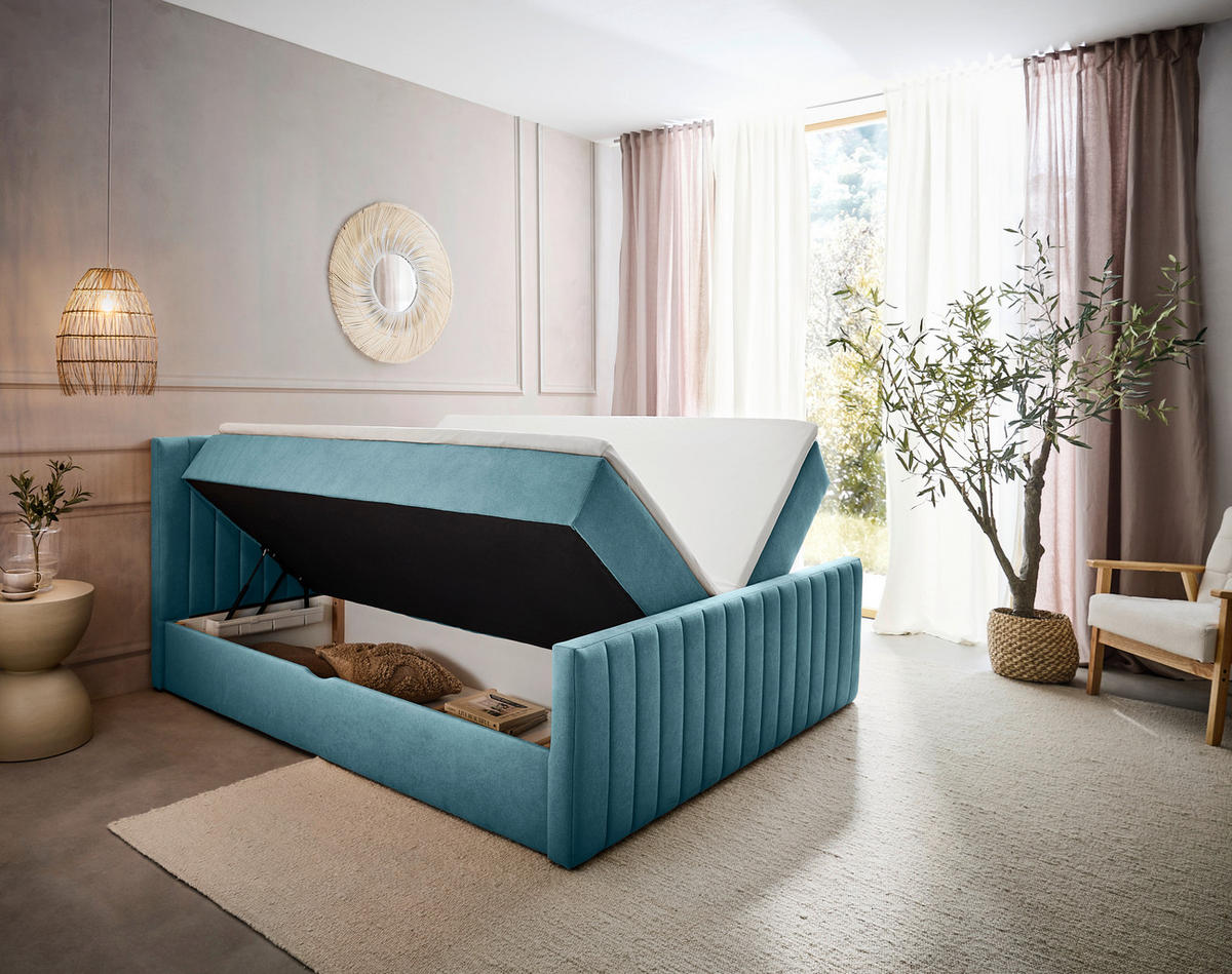 BOXBETT 180/200 cm  in Hellblau  - Schwarz/Hellblau, KONVENTIONELL, Kunststoff/Textil (180/200cm) - Boxxx