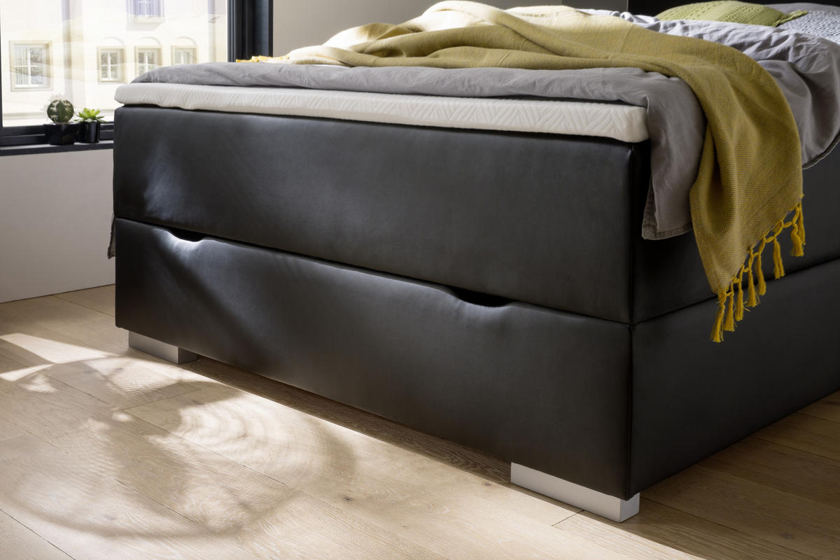 BOXSPRINGBETT 140/200 cm  in Schwarz  - Silberfarben/Schwarz, MODERN, Kunststoff/Textil (140/200cm) - Livetastic