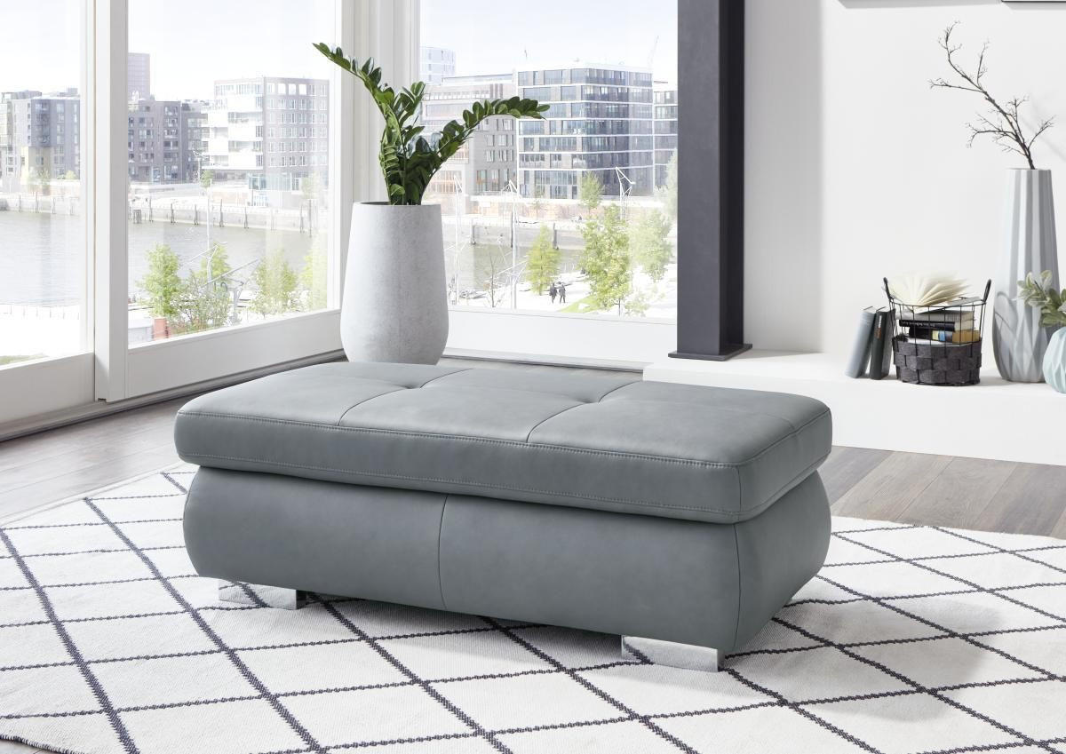 HOCKER in Leder Grau  - Alufarben/Grau, Design, Leder/Metall (129/45/64cm) - Beldomo Premium