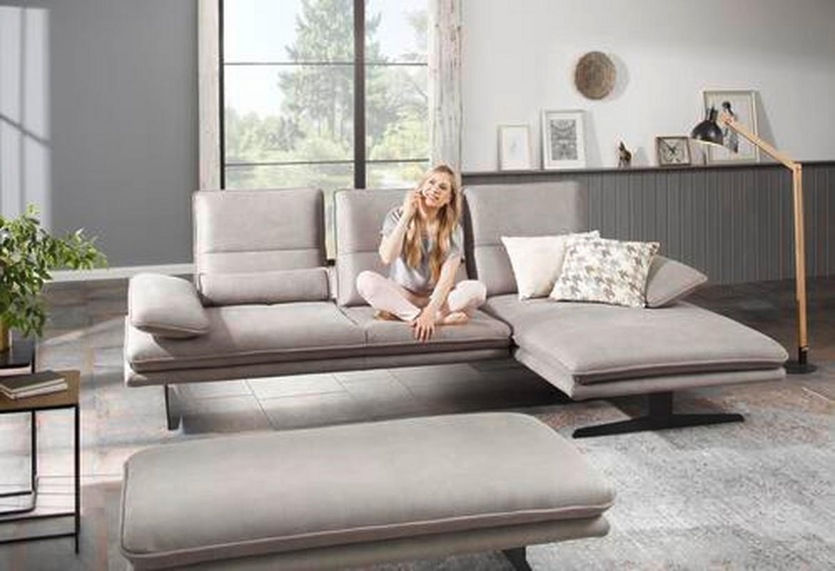 ECKSOFA in Mikrofaser Grau  - Schwarz/Grau, Design, Textil/Metall (164/291cm) - Chilliano