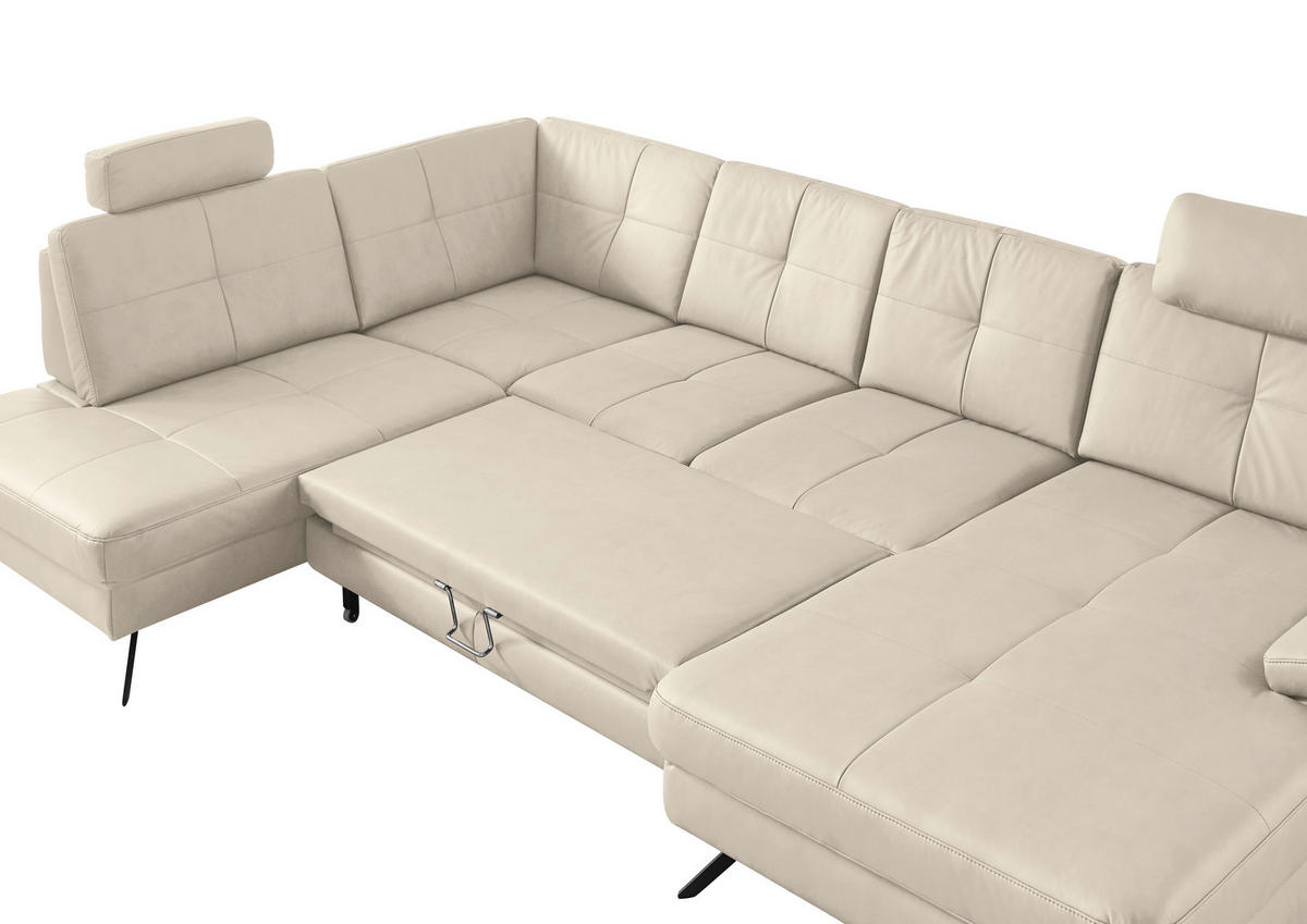 WOHNLANDSCHAFT in Lederlook, Mikrofaser Creme, Naturfarben  - Creme/Schwarz, Design, Textil/Metall (220/345cm) - Beldomo System