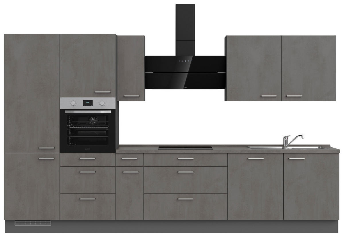 KÜCHENBLOCK 360 cm   in Schieferfarben  - Schieferfarben/Edelstahlfarben, MODERN, Holzwerkstoff/Metall (360cm) - Nobilia