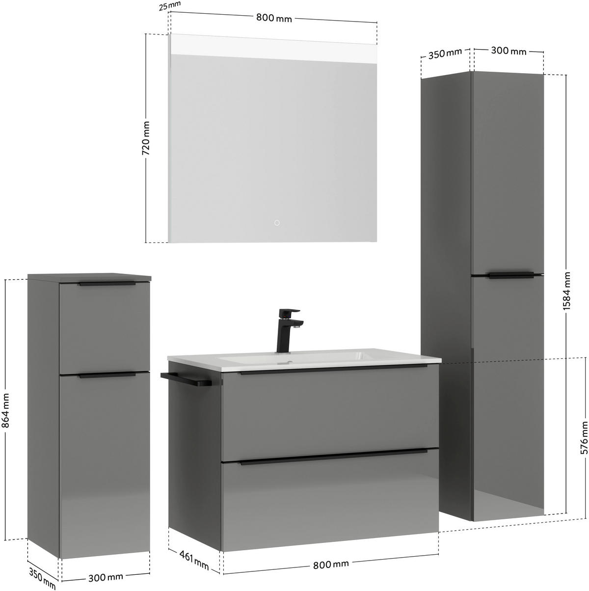 BADEZIMMER 3-teilig  in 81 cm  - Schieferfarben/Schwarz, MODERN, Holzwerkstoff/Stein (81cm) - Nobilia