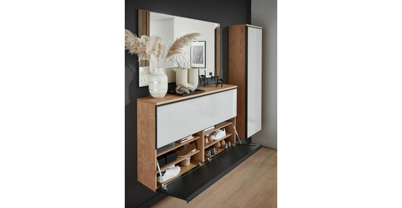 HÄNGESCHUHSCHRANK Balkeneiche furniert Anthrazit, Weiß, Eichefarben  - Eichefarben/Anthrazit, Design, Glas/Holz (140/83/31cm) - Dieter Knoll