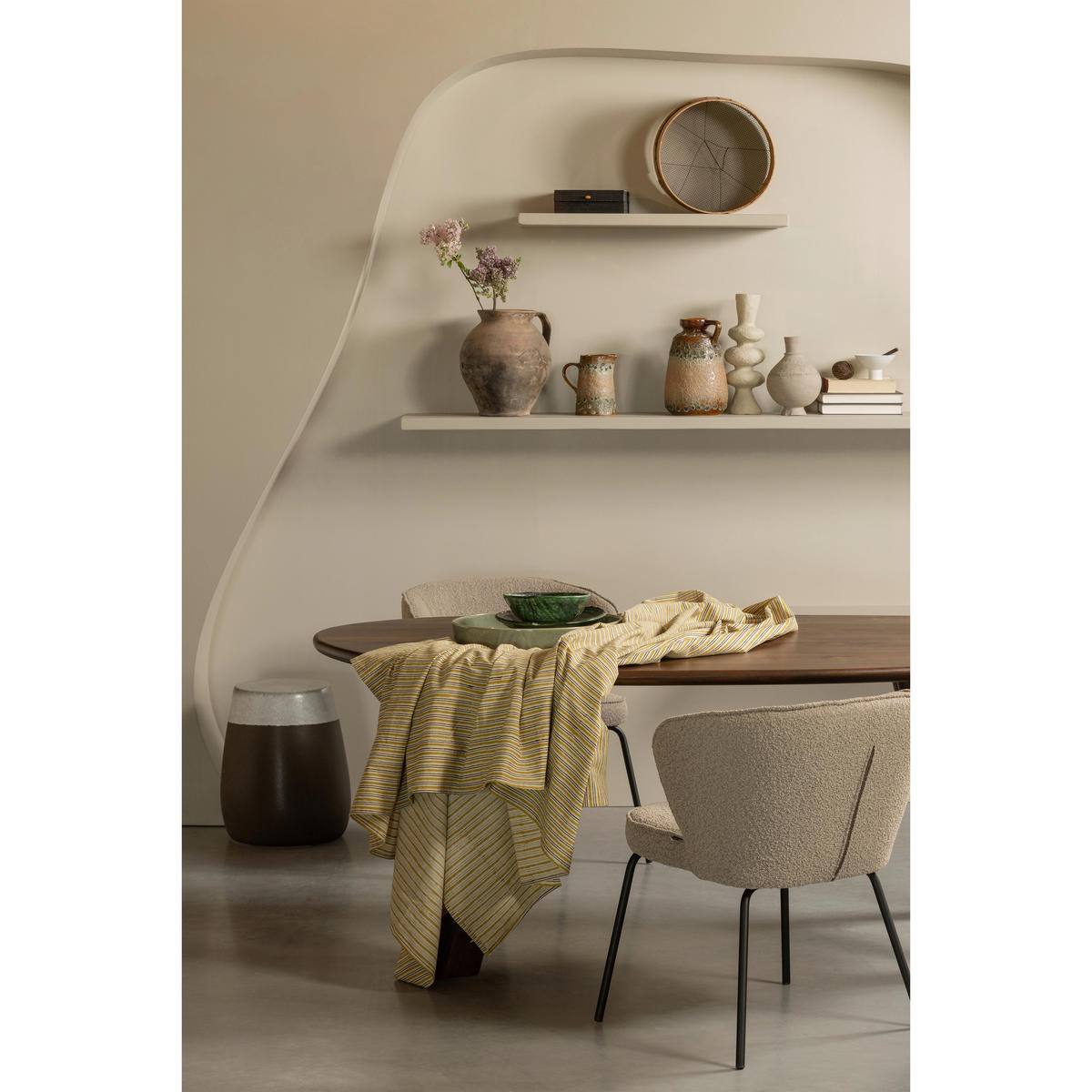 ARMLEHNSTUHL-SET 2 Stück stapelbar, Bezug abnehmbar Bouclé  - Beige, Design, Textil/Metall (60/77/59cm) - Livetastic