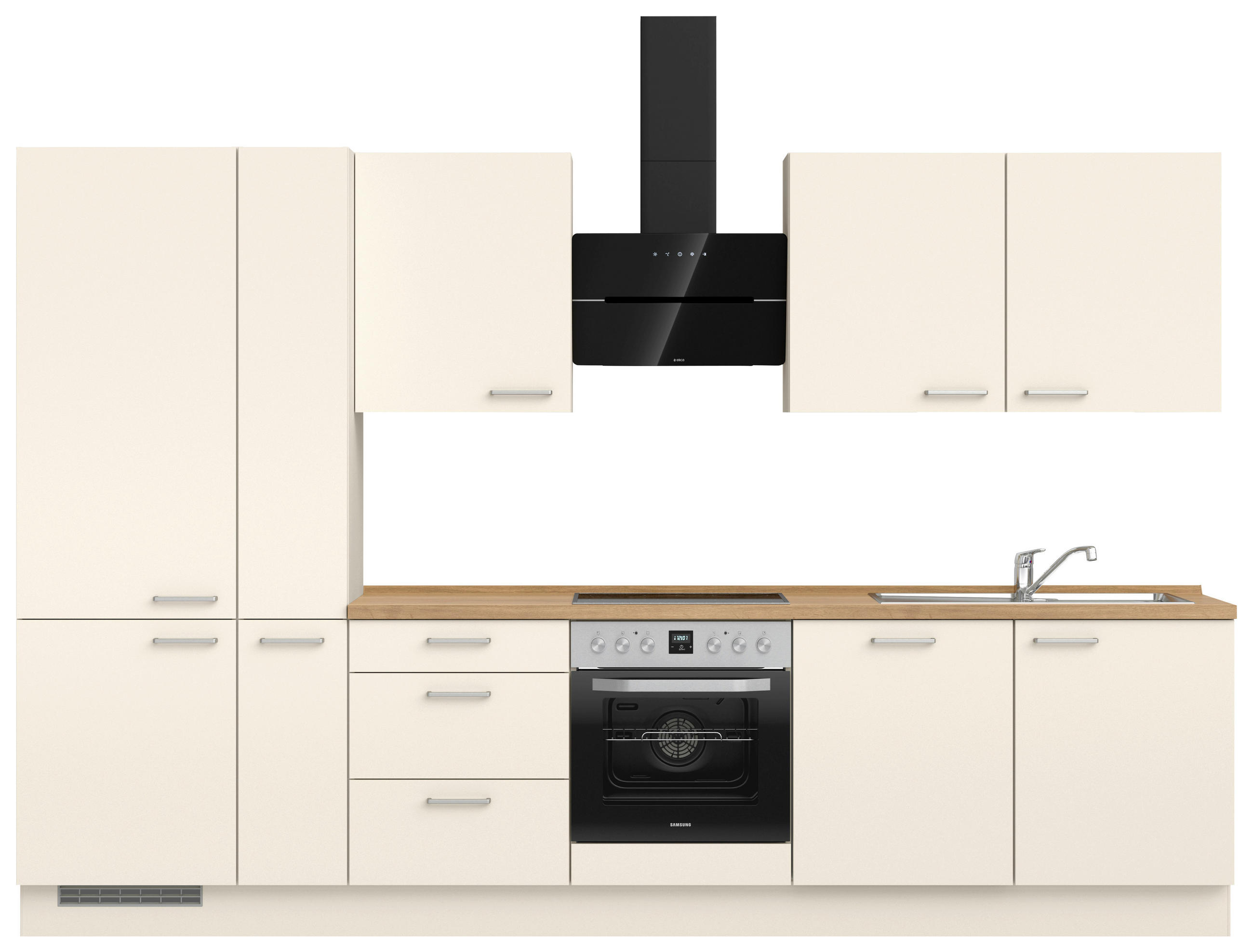 KÜCHENBLOCK 330 cm   in Eichefarben, Magnolie  - Edelstahlfarben/Eichefarben, MODERN, Holzwerkstoff/Metall (330cm) - Nobilia