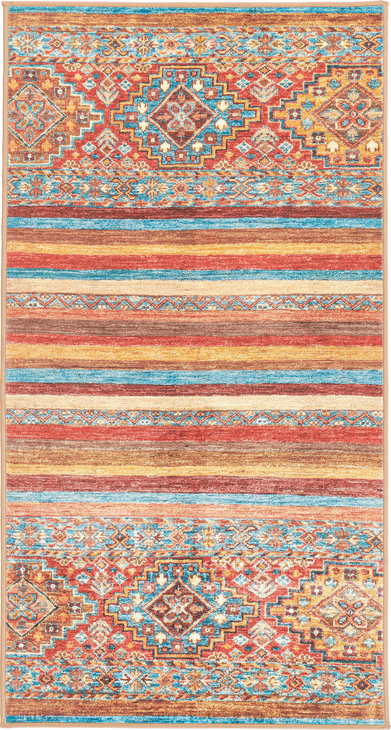 VINTAGE-TEPPICH 80/150 cm CORTEA AZMEO, waschbar Multicolor, Rot, Cognac rechteckig  - Cognac/Rot, Design, Kunststoff/Textil (80/150cm) - Lindorug