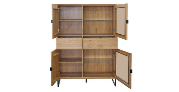 HIGHBOARD  in 107/151,2/40 cm  - Eichefarben/Schwarz, Natur, Glas/Holz (107/151,2/40cm) - Carryhome