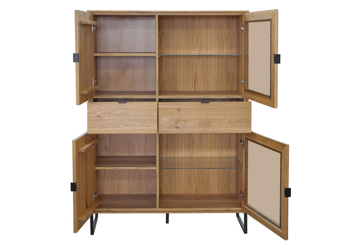 HIGHBOARD  in 107/151,2/40 cm  - Eichefarben/Schwarz, Natur, Glas/Holz (107/151,2/40cm) - Carryhome