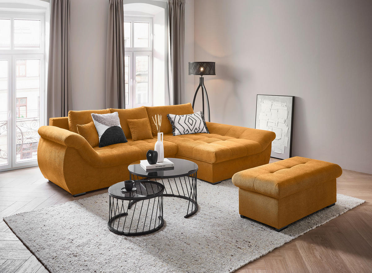 ECKSOFA Senfgelb Flachgewebe  - Senfgelb/Schwarz, Design, Kunststoff/Textil (278/175cm) - Xora