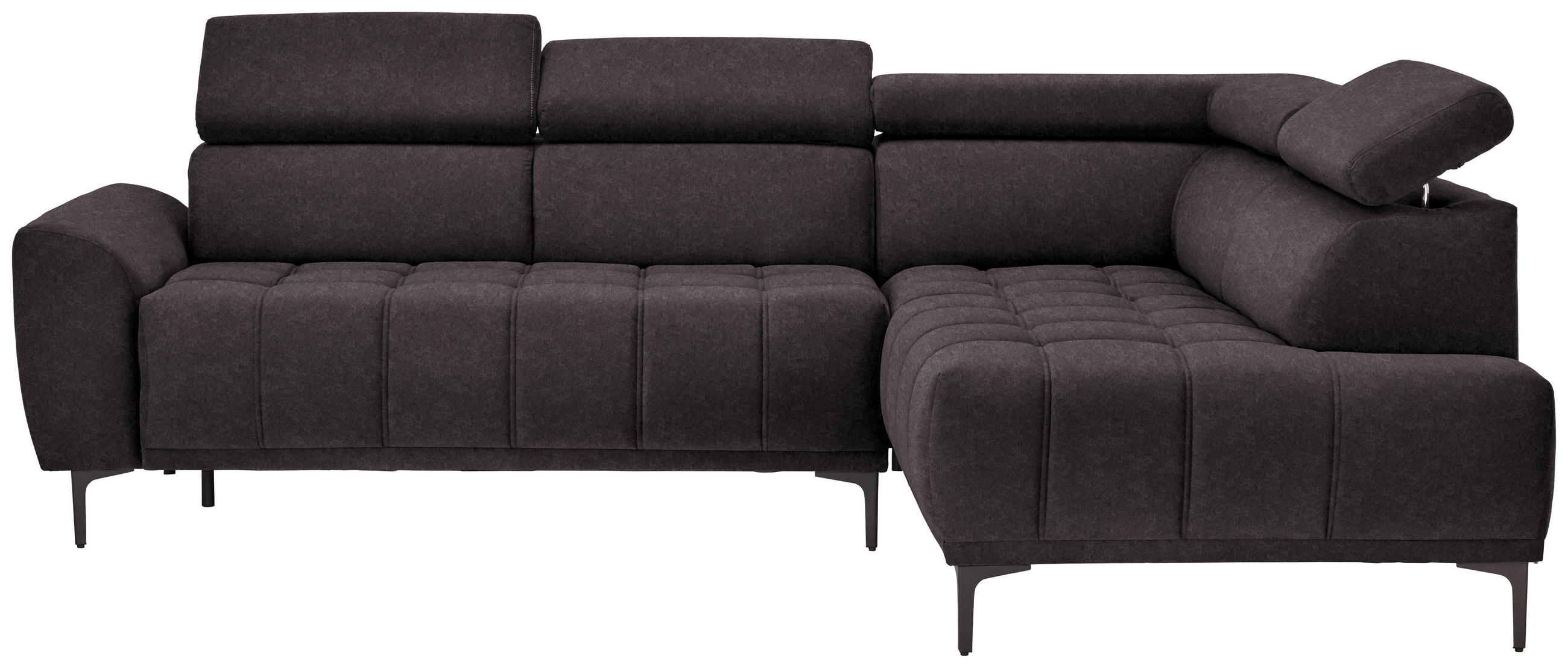 ECKSOFA in Velours Dunkelbraun  261/191 cm  - Dunkelbraun/Schwarz, Design, Textil/Metall (261/191cm) - Stylife