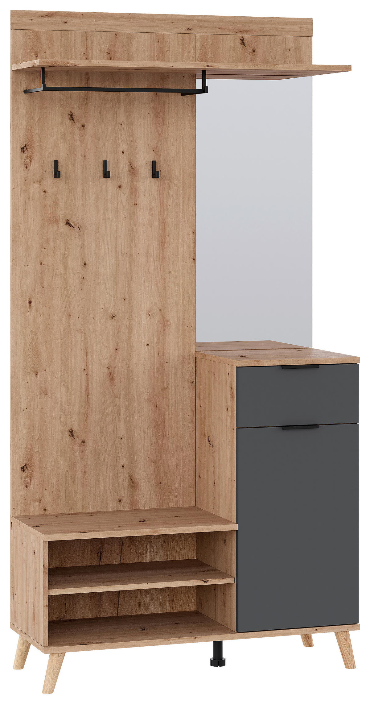 GARDEROBE  in 100/202/40 cm  - Graphitfarben/Eiche Artisan, Design, Glas/Holzwerkstoff (100/202/40cm) - home24