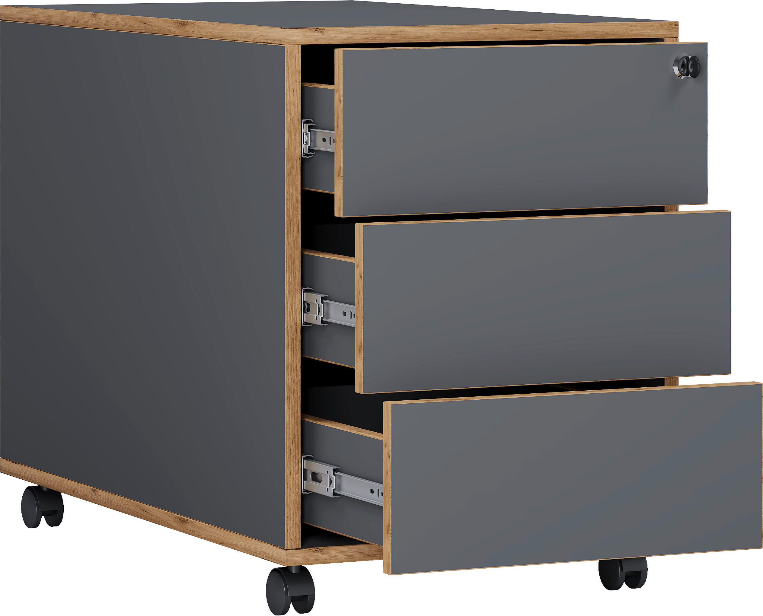 ROLLCONTAINER Anthrazit, Honigeiche  - Honigeiche/Anthrazit, Design, Holzwerkstoff/Kunststoff (42/50/70cm) - MID.YOU