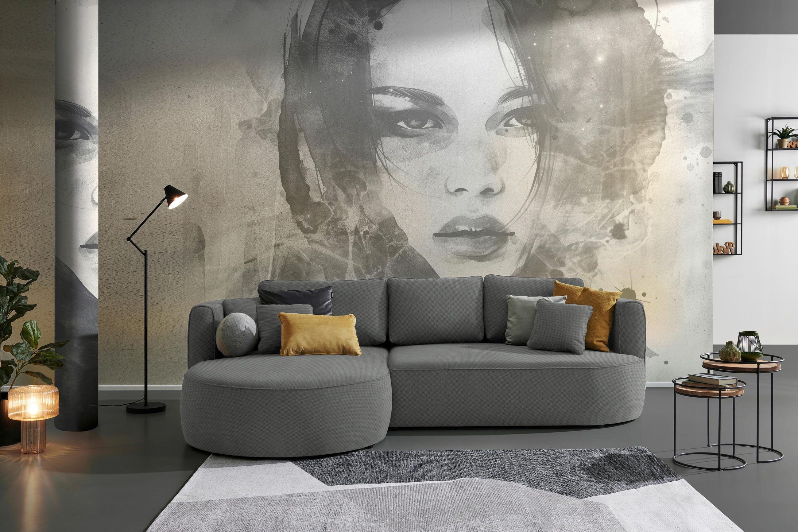 ECKSOFA in Webstoff Dunkelgrau  - Dunkelgrau/Schwarz, Design, Kunststoff/Textil (183/284cm) - Welnova