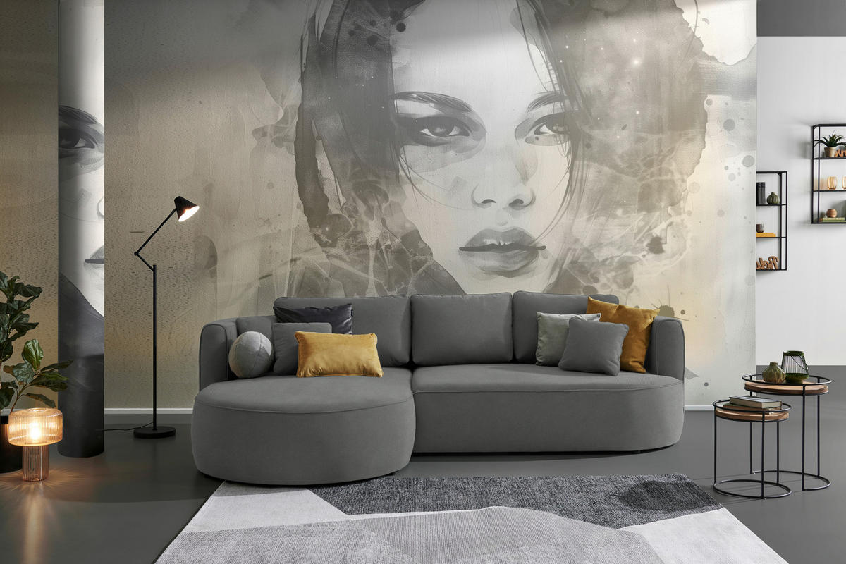 ECKSOFA in Webstoff Dunkelgrau  - Dunkelgrau/Schwarz, Design, Kunststoff/Textil (183/284cm) - Welnova