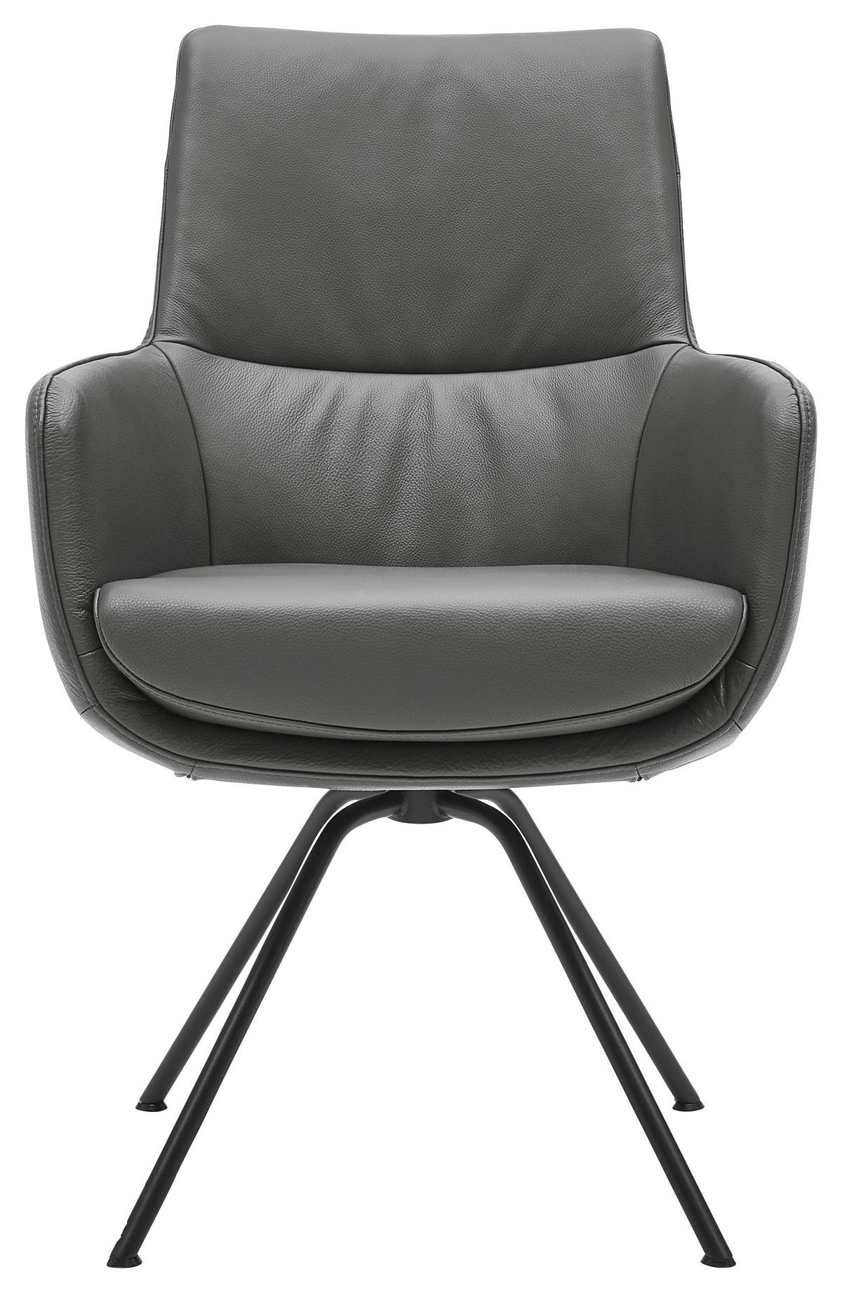 ARMLEHNSTUHL  in Stahl  - Dunkelgrau/Schwarz, Design, Leder/Metall (60/90/61cm) - Dieter Knoll