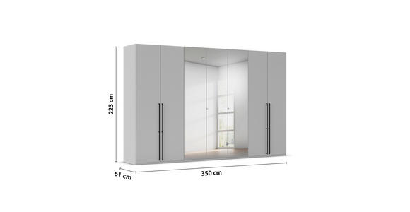 DREHTÜRENSCHRANK 350/223/61 cm,  in Graphitfarben, 7-türig  - Chromfarben/Schwarz, Basics, Glas/Holzwerkstoff (350/223/61cm) - Novel