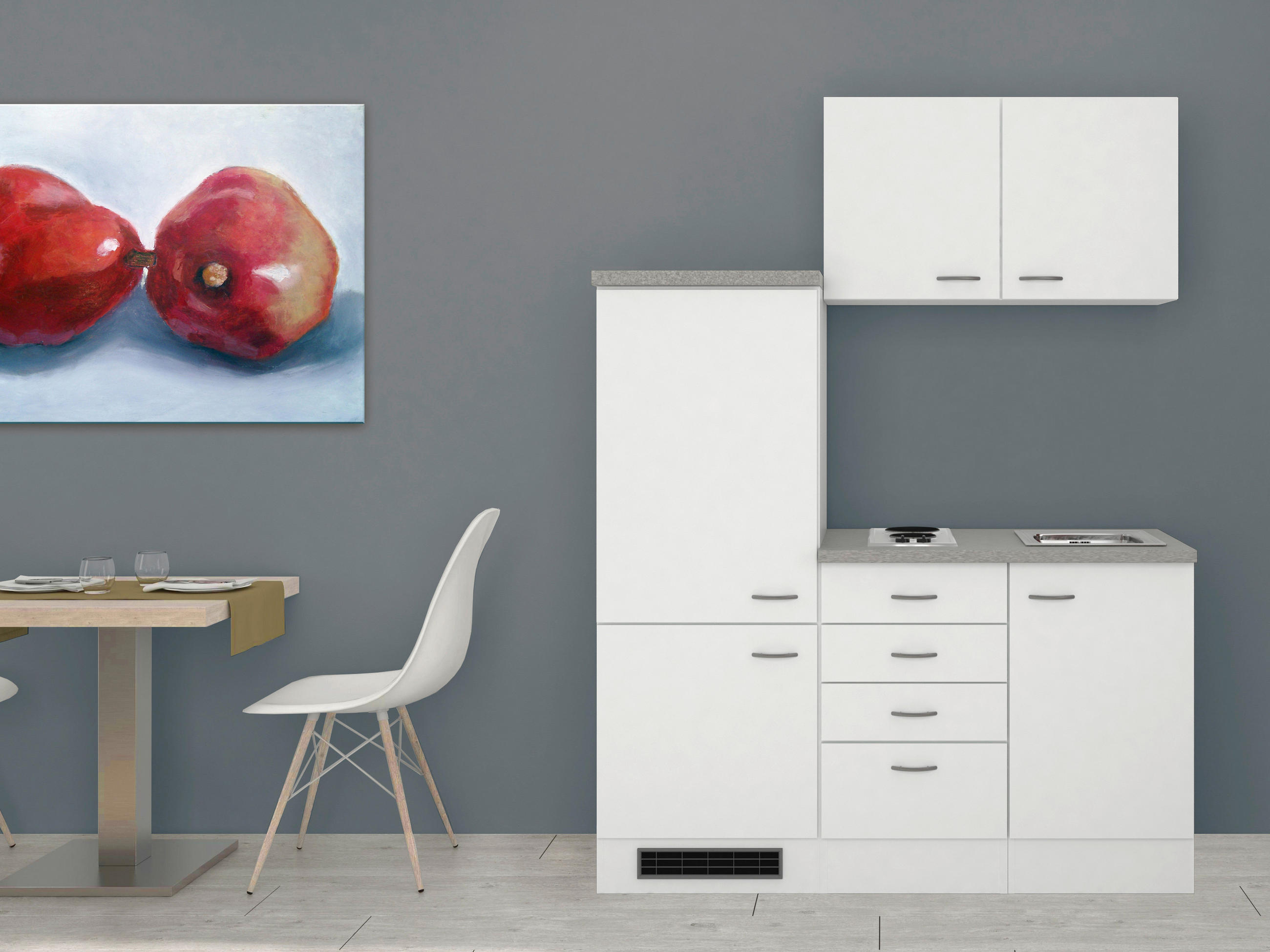 KÜCHENBLOCK 160 cm   in Weiß  - Edelstahlfarben/Hellgrau, MODERN, Holzwerkstoff/Kunststoff (160cm) - FlexWell