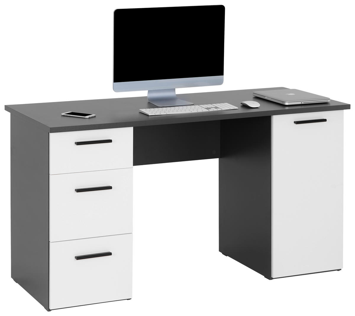 PISALNA MIZA leseni material antracit, bela  - bela/barve aluminija, Moderno, umetna masa/leseni material (138/76/60cm) - Livetastic