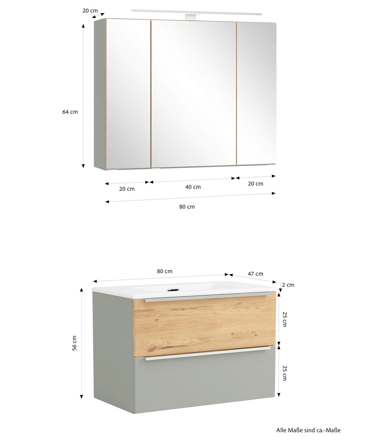BADEZIMMER 2-teilig  in  - Schilfgrün/Wildeiche, Trend, Glas/Holzwerkstoff (80/200/47cm) - Held