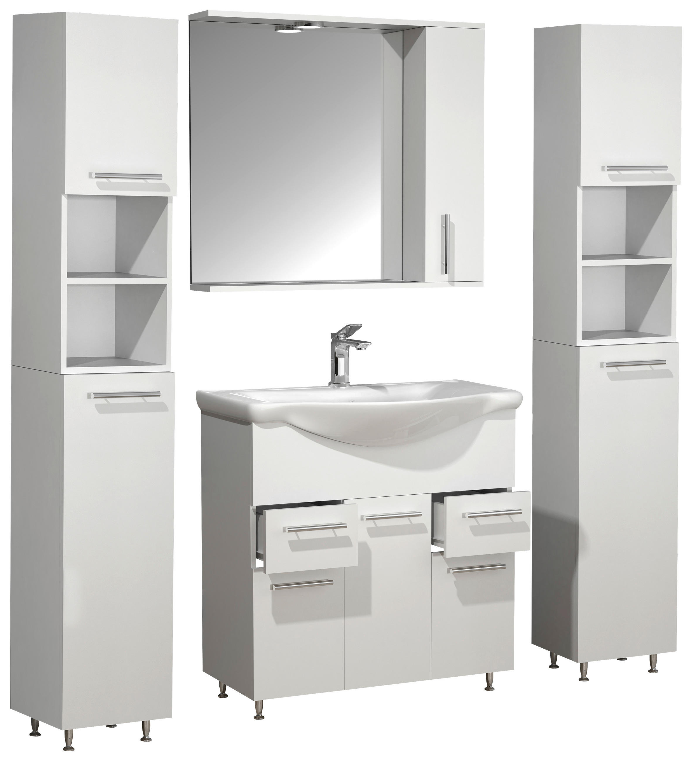 BADEZIMMER 5-teilig  in 135 cm  - Weiss/Silberfarben, Modern, Glas/Keramik (135cm) - MID.YOU